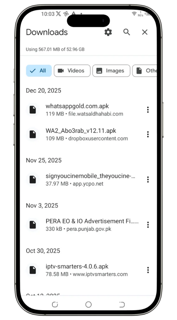 download files show in download folder