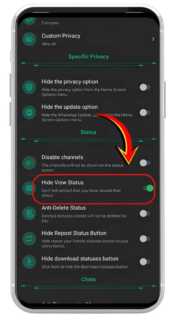 إخفاء مشاهدات الحالة