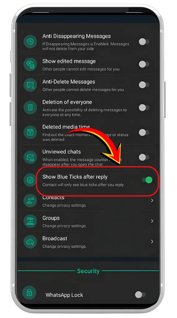 تعطيل علامة التوثيق الزرقاء وتأكيد التسليم
